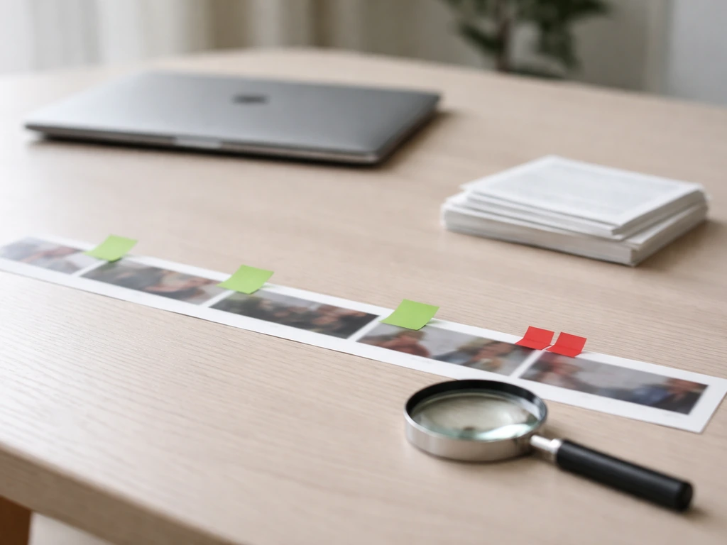 Desk with blank review cards and sticky notes showing evenly spaced green and clustered red intervals.