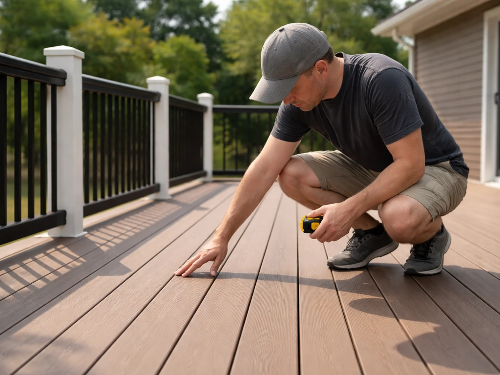Anonymous Sterling Heights homeowner inspecting a newly installed deck and patio at home.