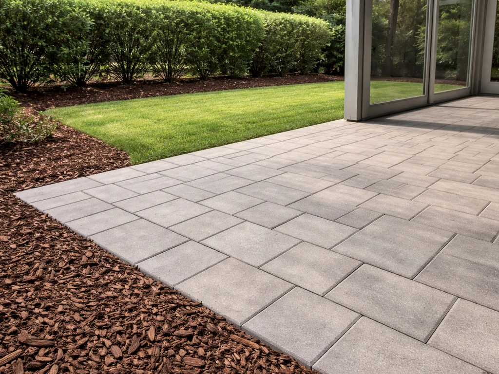 Clean, debris-free backyard patio area with protected landscaping edges after installation