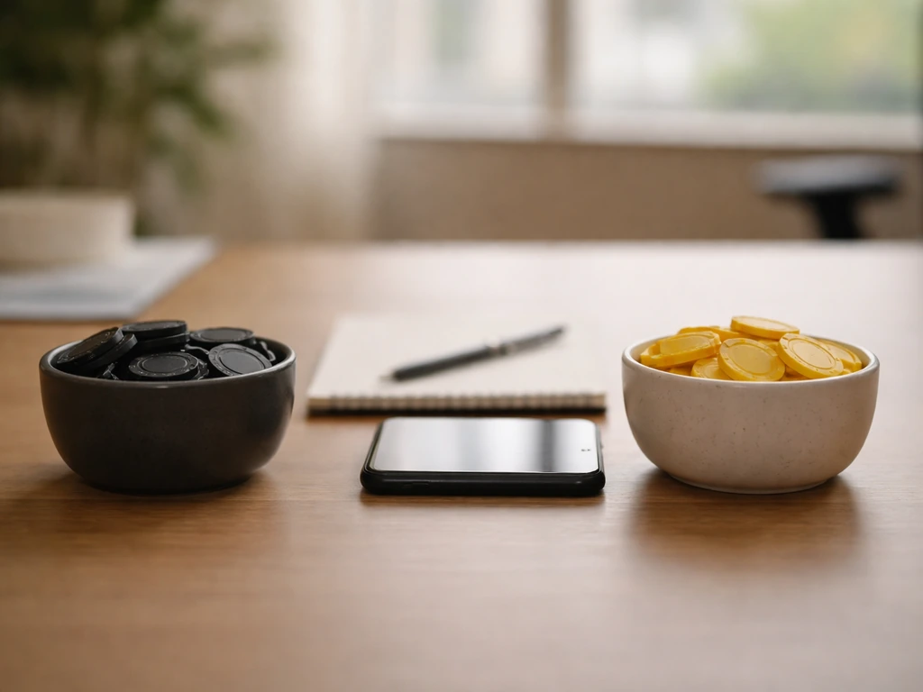 Minimal office desk scene symbolizing review rating distribution between very low and very high stars