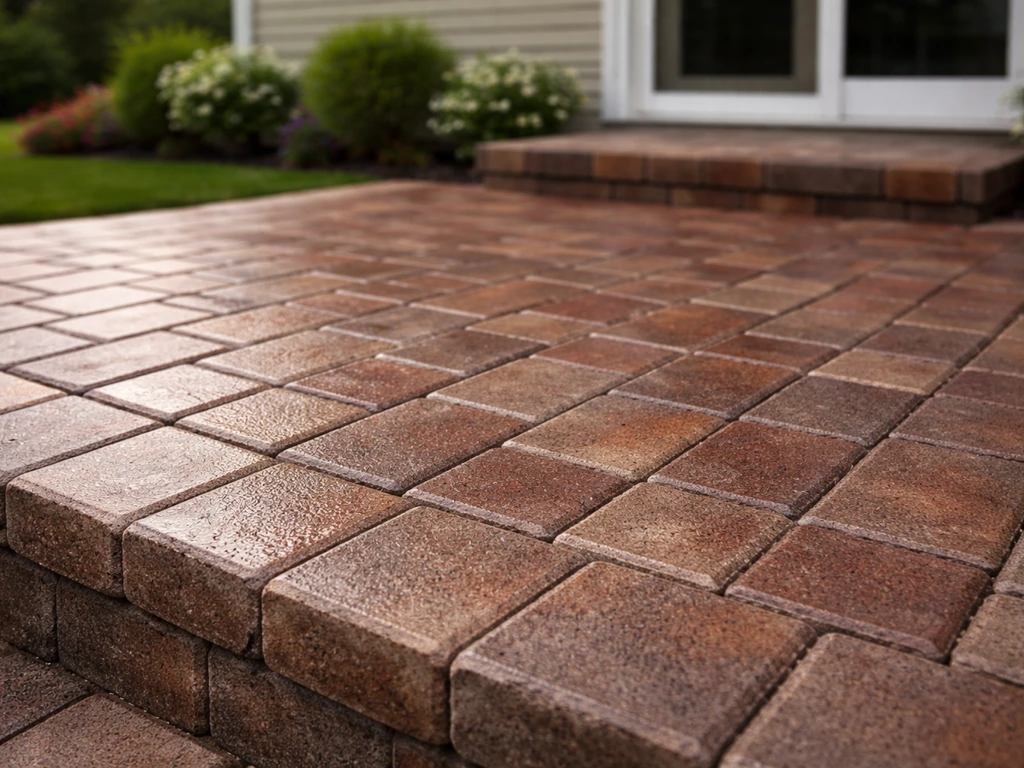 Ohio home patio with cleaned paver joints and a sealed surface showing restoration work details.