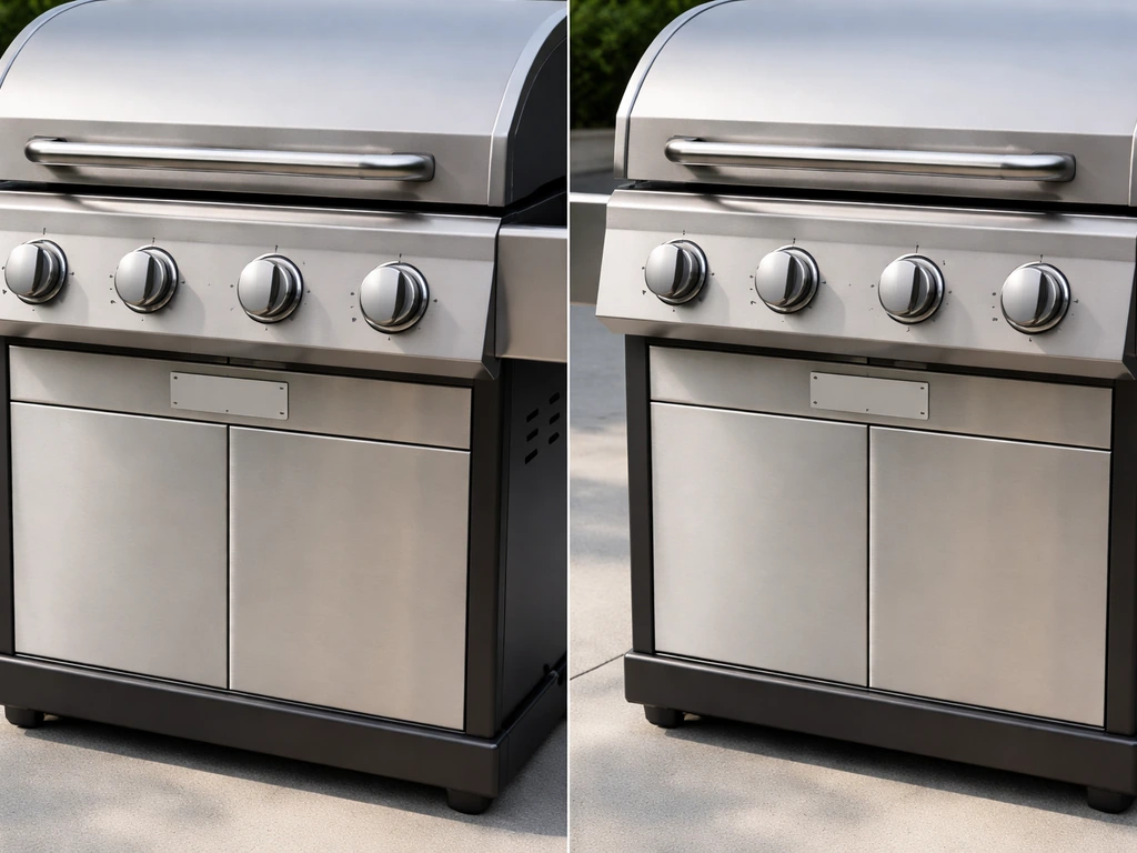 Close-up of two propane BBQ grill control panels with model/ID label areas, showing similar Patio Chef-style naming zone