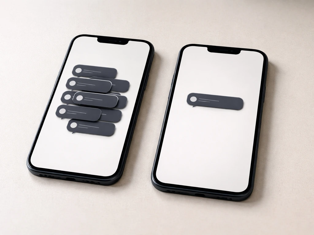 Two phones on a quiet desk: one shows many similar notification bubbles, the other only one.