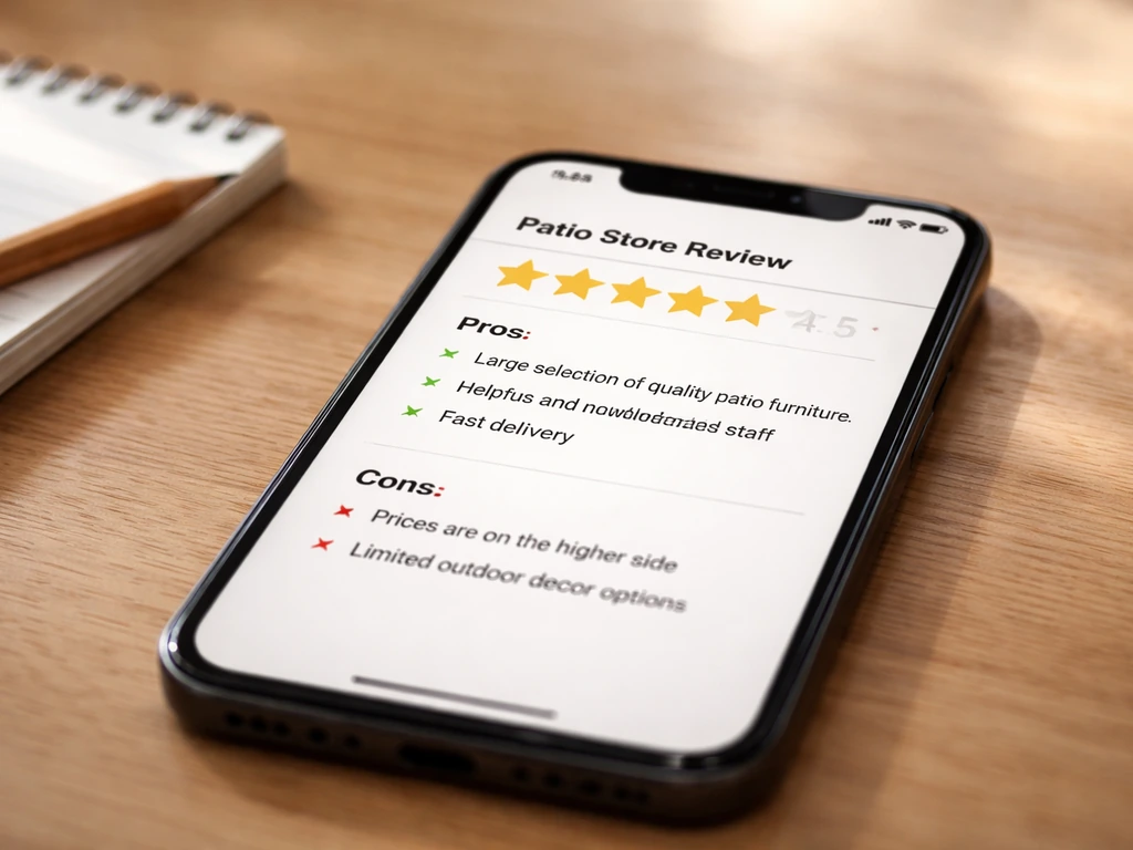 Close-up of a smartphone showing written review text beside a star rating, highlighting review details over stars.