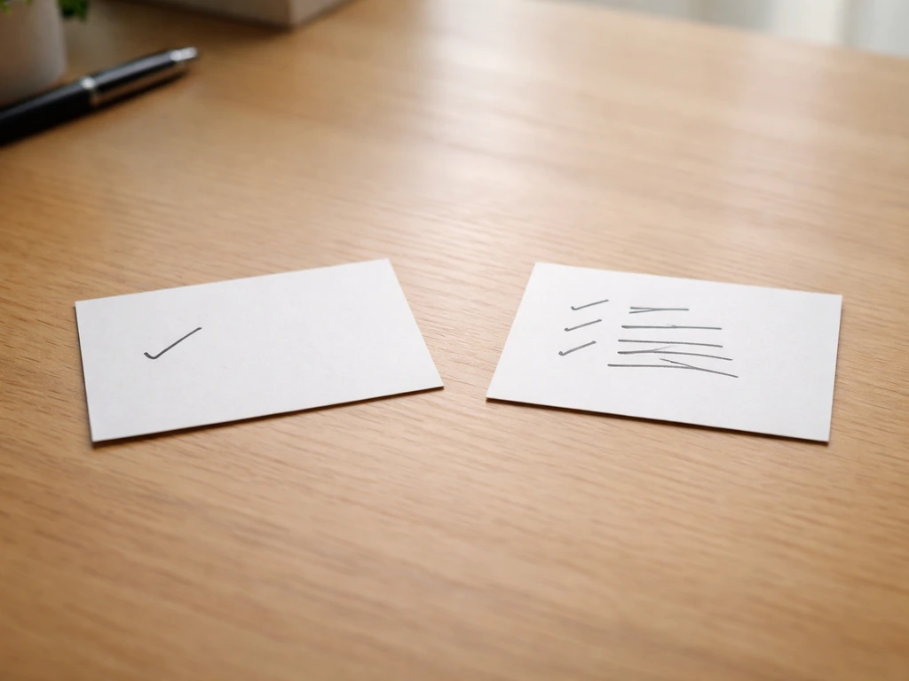 Minimal photo showing two anonymous paper review cards separated on a desk—one off-complaint, one repeated pattern.