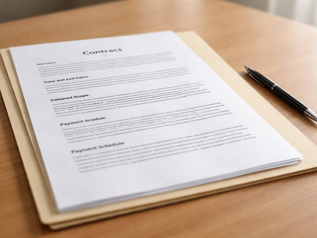 Close-up of a contract document on a desk with a pen and a simple checklist