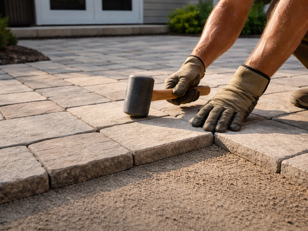 Premium patio paver installation with neatly aligned stones and a clean finished hardscape surface